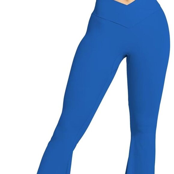 Women's Classic Blue Flare Yoga Pants with No Front Seam, High Waist, 30" Inseam - Picture 7 of 9